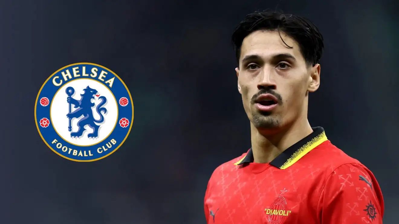 Tijjani Reijnders with a Chelsea logo.