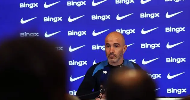 Enzo Maresca speaks in his press conference. (Photo by Chris Lee / Chelsea FC)