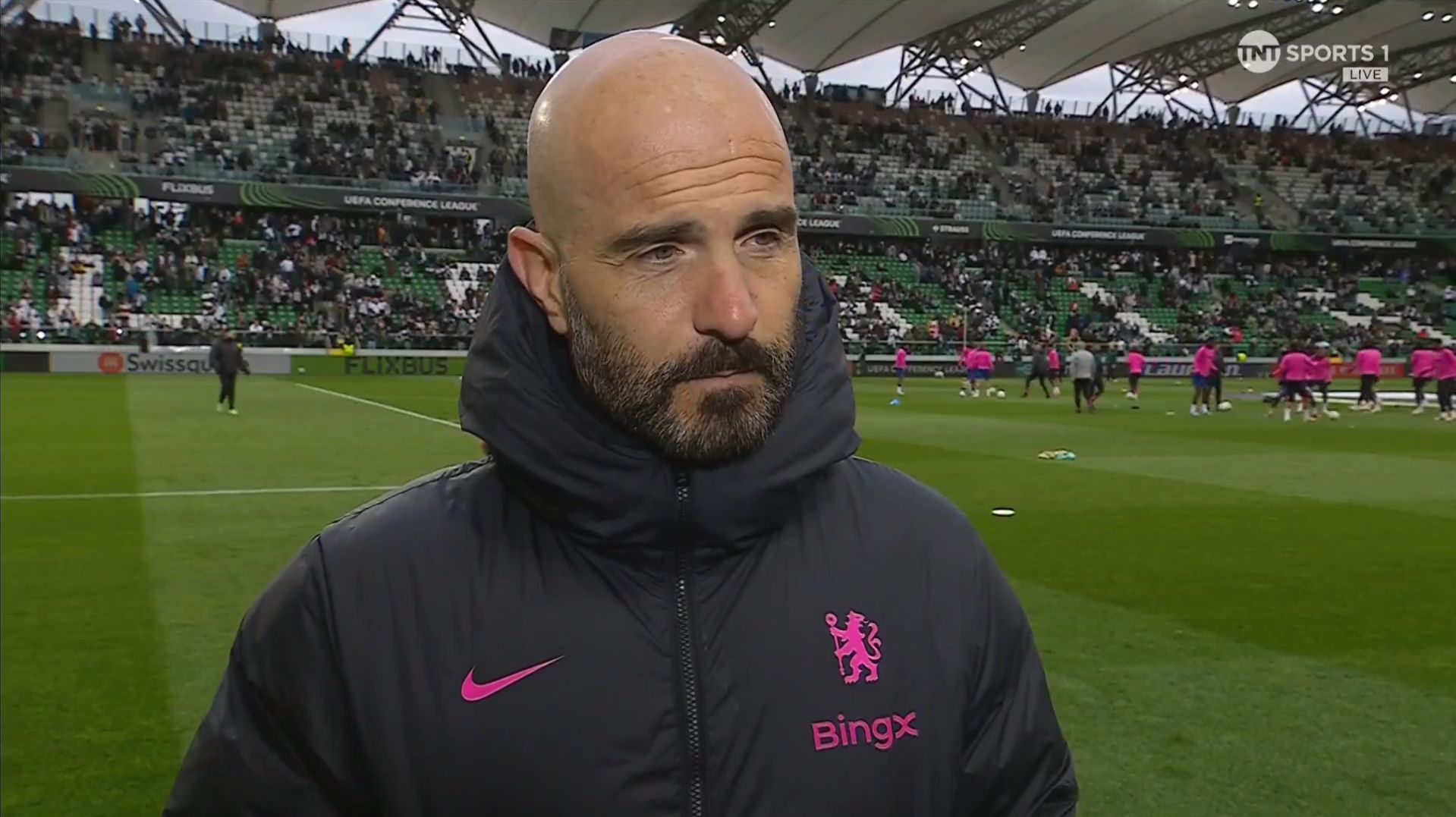 Enzo Maresca ahead of kick off at Chelsea vs. Legia Warsaw.