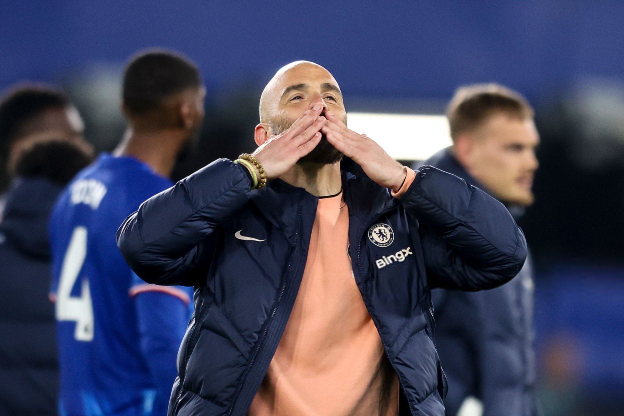 Enzo Maresca applauds the Chelsea fans.