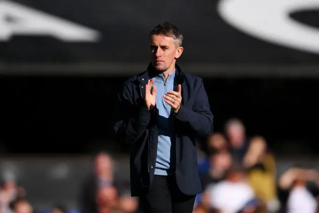 Kieran McKenna applauds the Ipswich fans.