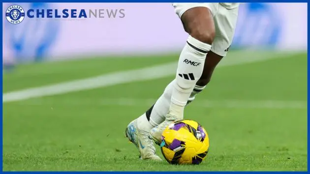 Rodrygo Goes' legs with a Chelsea news logo.
