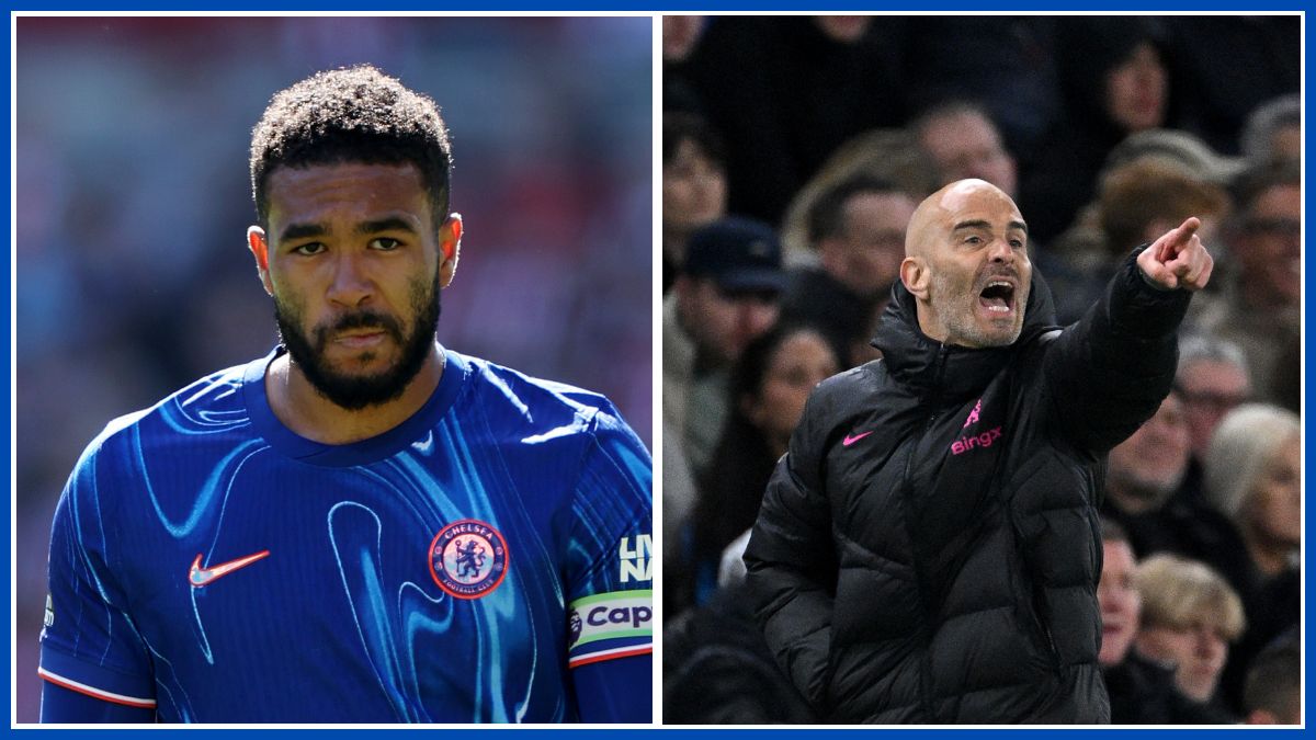 Reece James and an Enzo Maresca split screen.