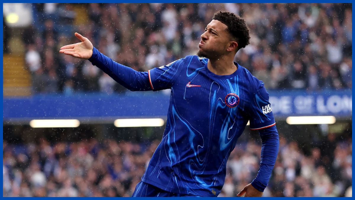 Jadon Sancho celebrates a goal.