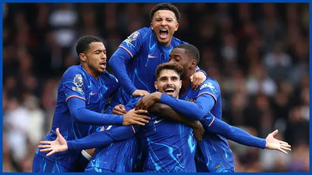 Chelsea celebrate Pedro Neto's late winner.