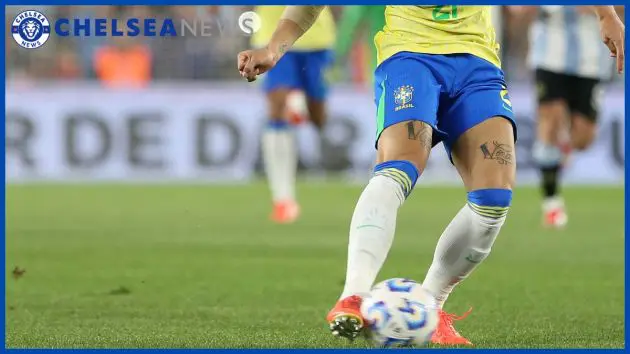 Matheus Cunha playing for Brazil.