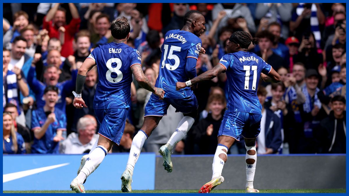 Nicolas Jackson celebrates a goal at last. (Photo by Warren Little/Getty Images)