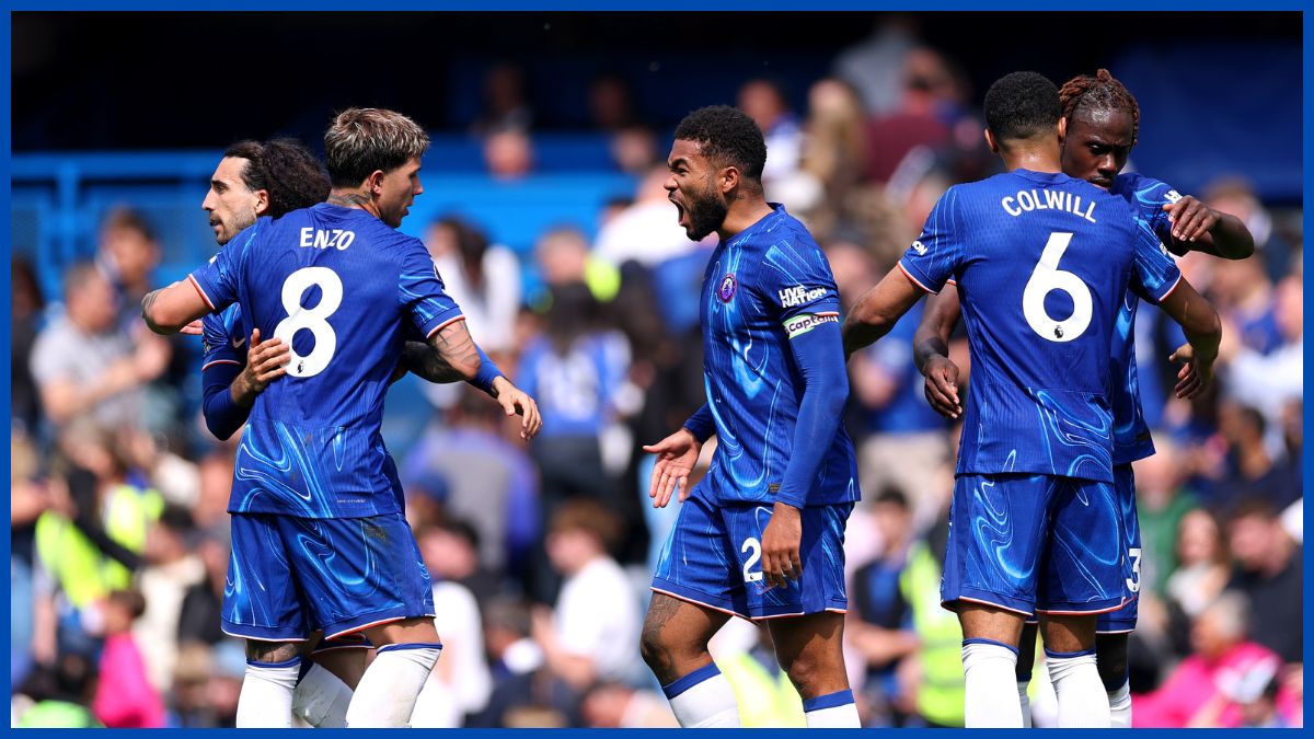 Chelsea players celebrate a win.