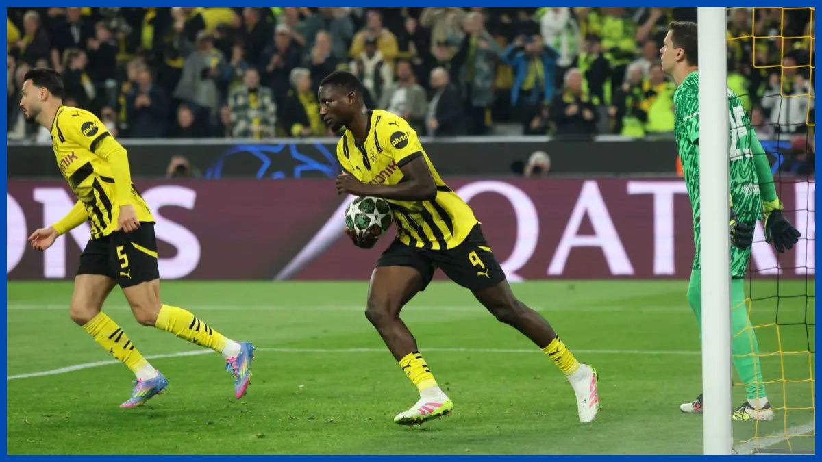 Serhou Guirassy of Borussia Dortmund celebrates a goal. (Photo by Alex Grimm/Getty Images)