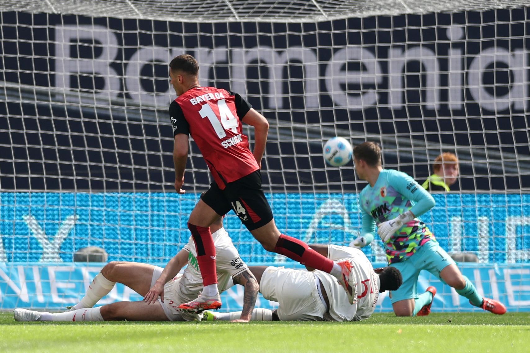 Patrik Schick scores for Bayer Leverkusen.