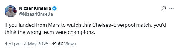 Nizaar Kinsella's cheeky Tweet about Martians thinking Chelsea should be Champions.
