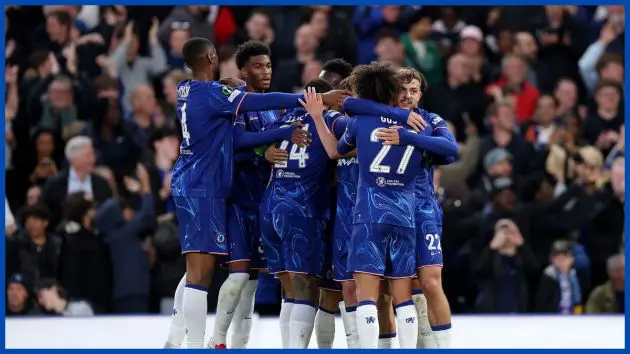 Chelsea group celebrate a goal.