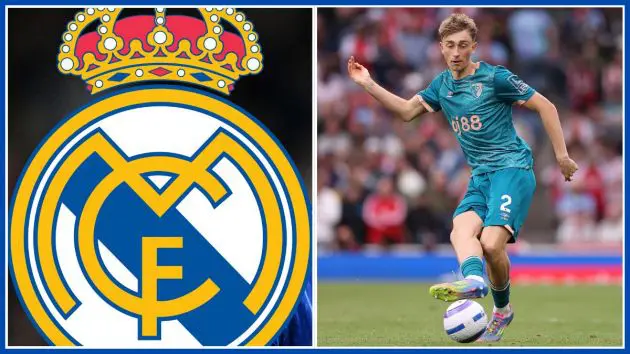 Dean Huijsen and a Real Madrid logo.