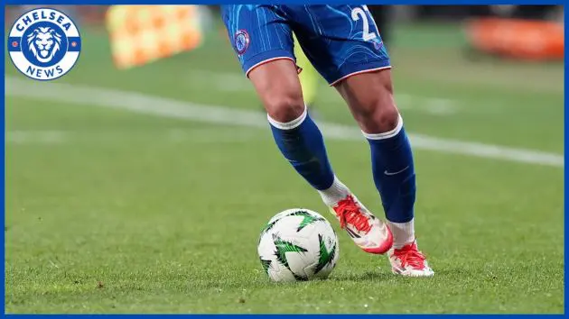 Malo Gusto in action with a Chelsea logo.