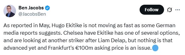 Ben Jacobs updates Chelsea fans on reported interest in Hugo Ekitike.