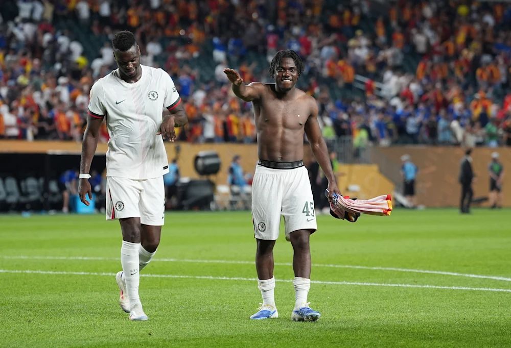 Romeo Lavia celebrates after qualification. (Photo by Darren Walsh/Chelsea FC)