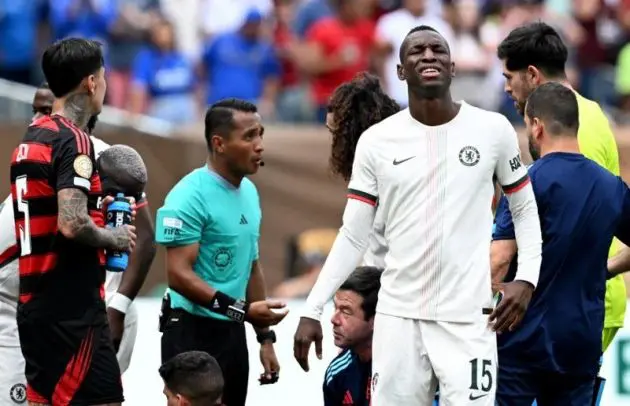 Nicolas Jackson looks pained after a red card.