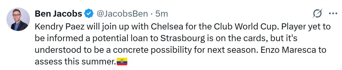 Chelsea's Kendry Paez plans laid out by Ben Jacobs. 
