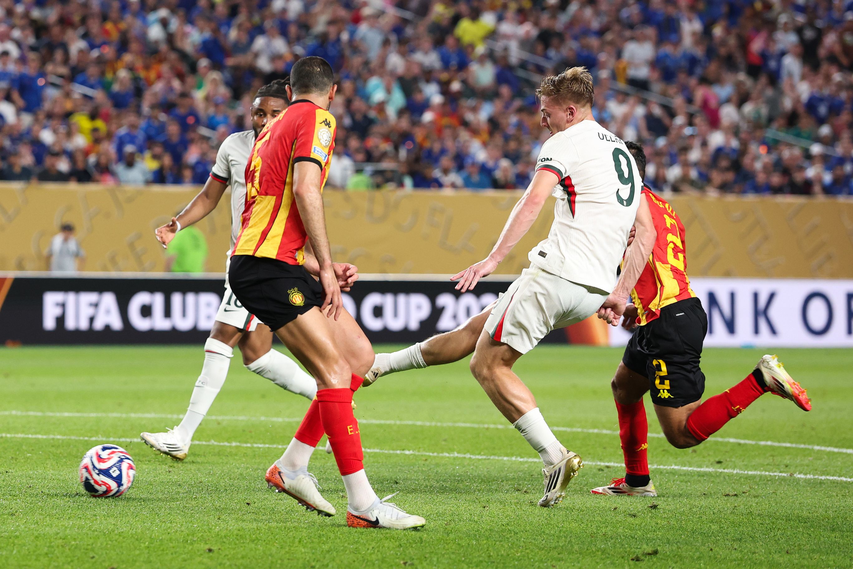 Liam Delap in action against ES Tunis.