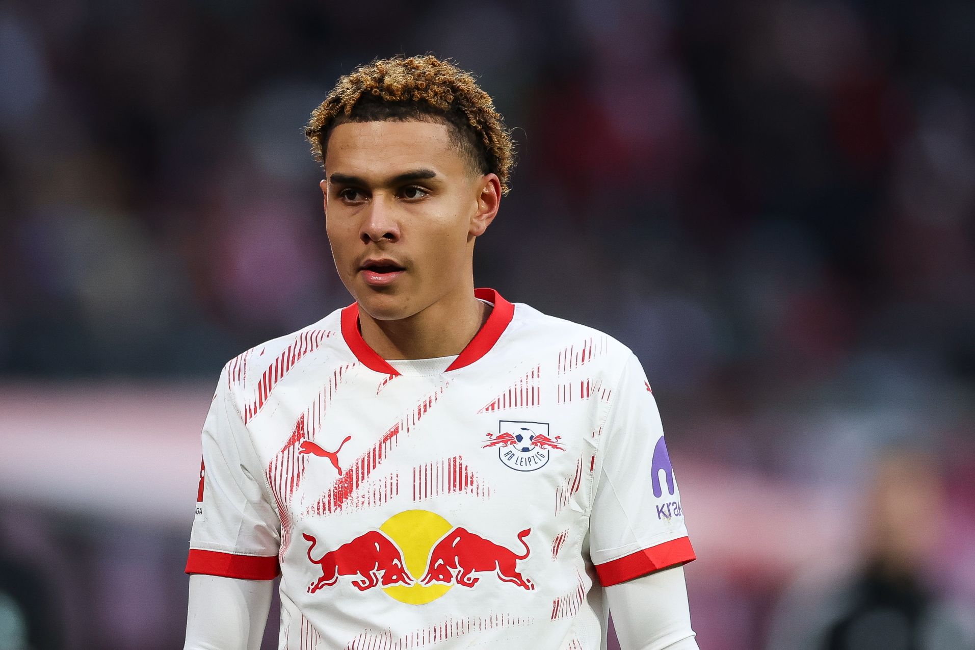 Antonio Nusa in action for RB Leipzig.