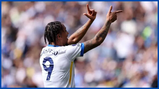 Joao Pedro celebrates a goal.