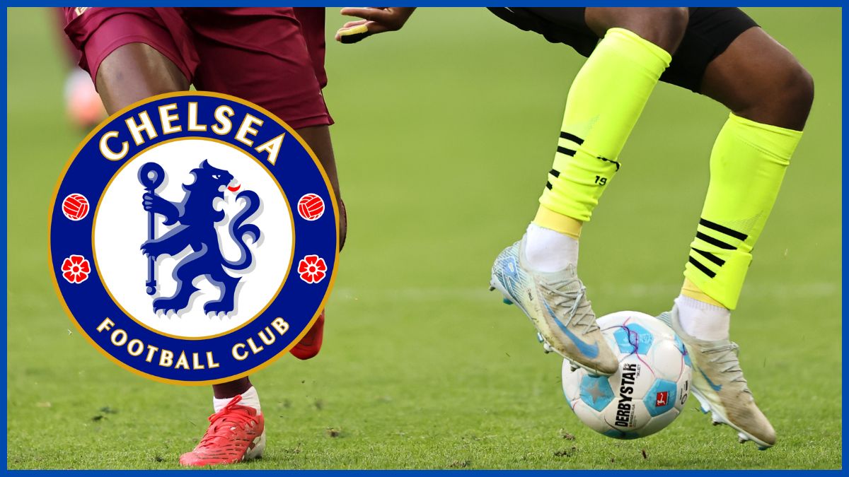 Jamie Gittens with a Chelsea logo.
