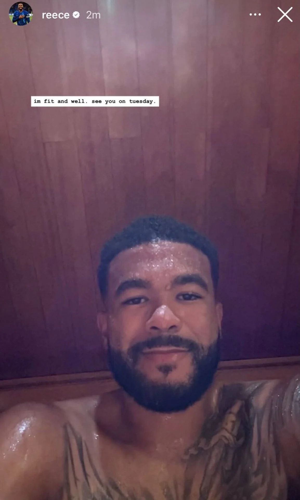 Reece James sat in the Sauna.