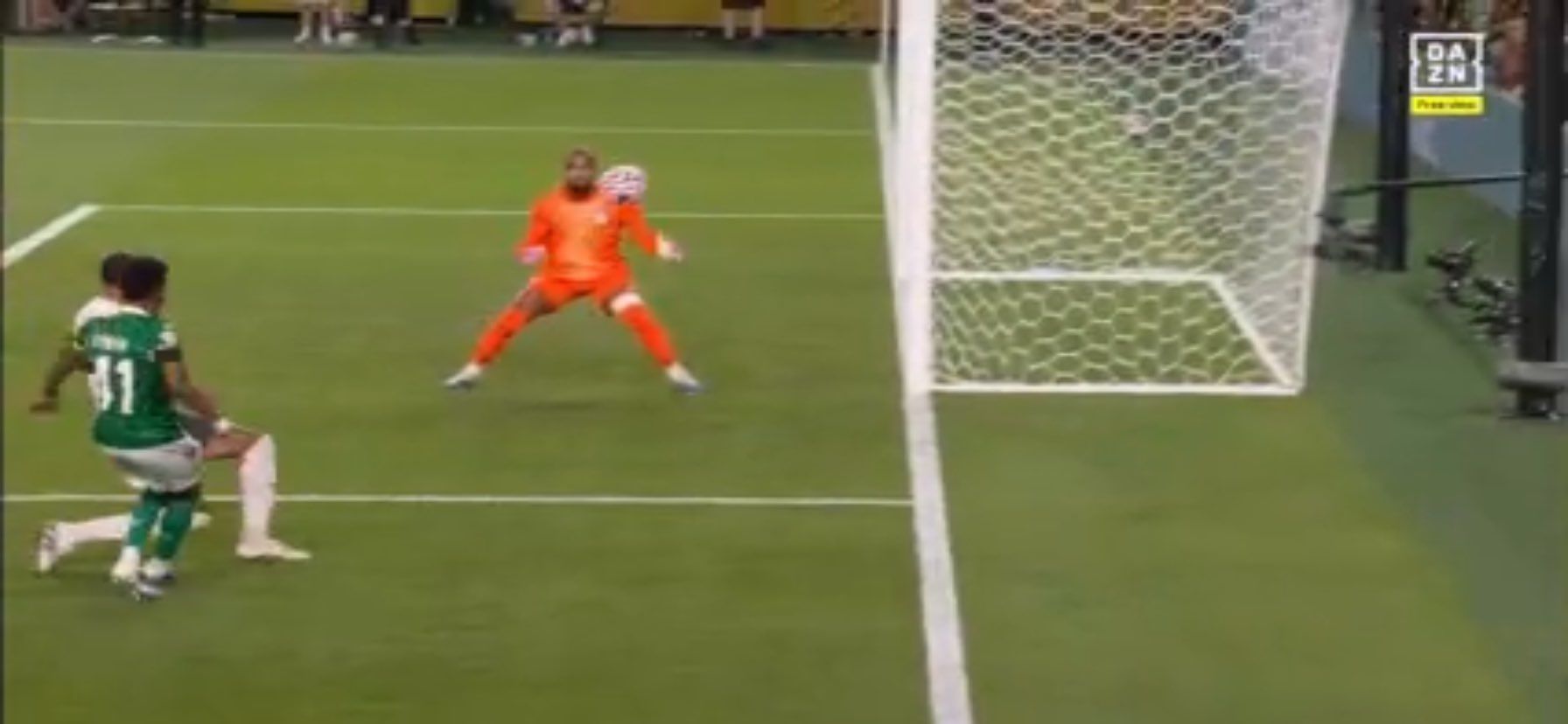Robert Sanchez caught off his line.