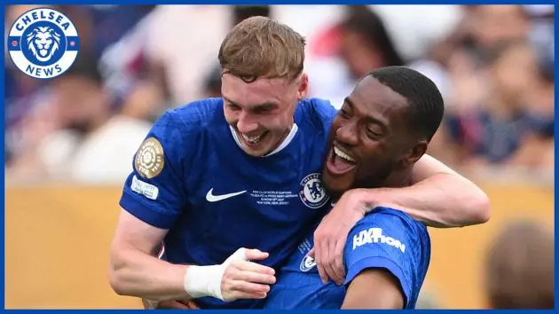 Tosin and Cole Palmer celebrate Club World Cup win. (Photo by David Ramos/Getty Images)