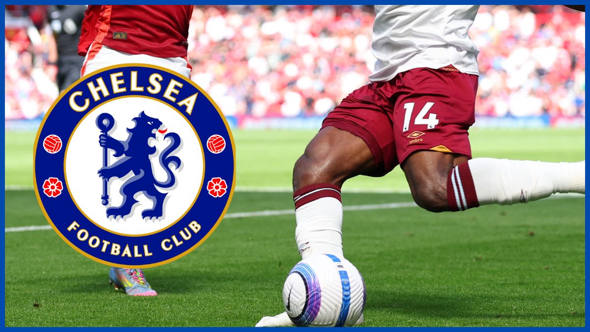 Mohammed Kudus with a Chelsea logo.