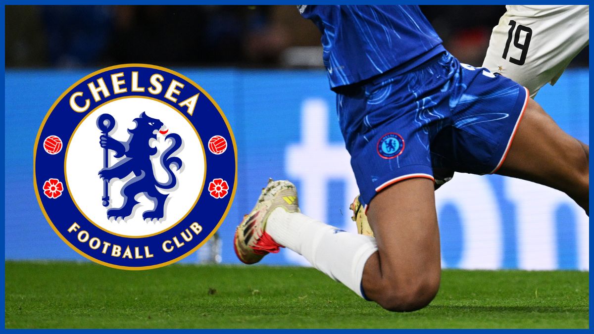 Josh Acheampong with a Chelsea logo.