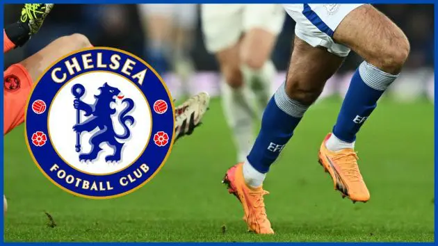 Armando Broja with a Chelsea logo.