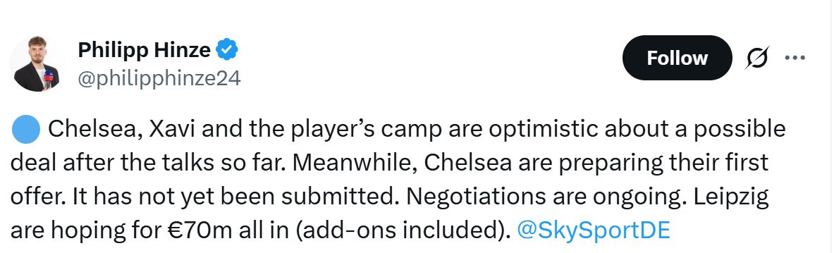 Xavi Simons is valued at â‚¬70m by his current club.