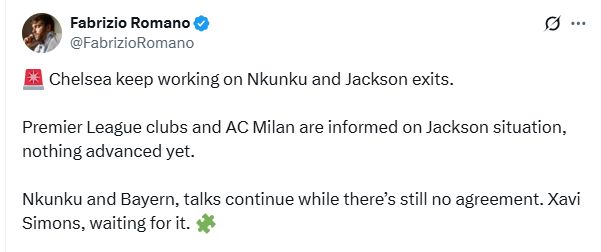 Chelsea are waiting for bids for Nicolas Jackson says Fabrizio Romano.