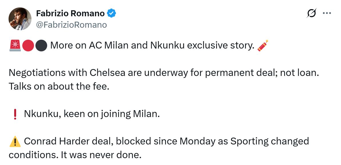 Christopher Nkunku linked with AC Milan move by Fabrizio Romano.