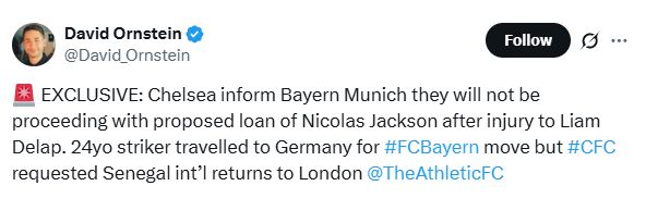 David Ornstein's exclusive about Nicolas Jackson.