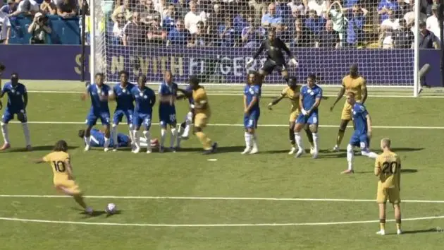 Eberi Eze blasts one at the wall.
