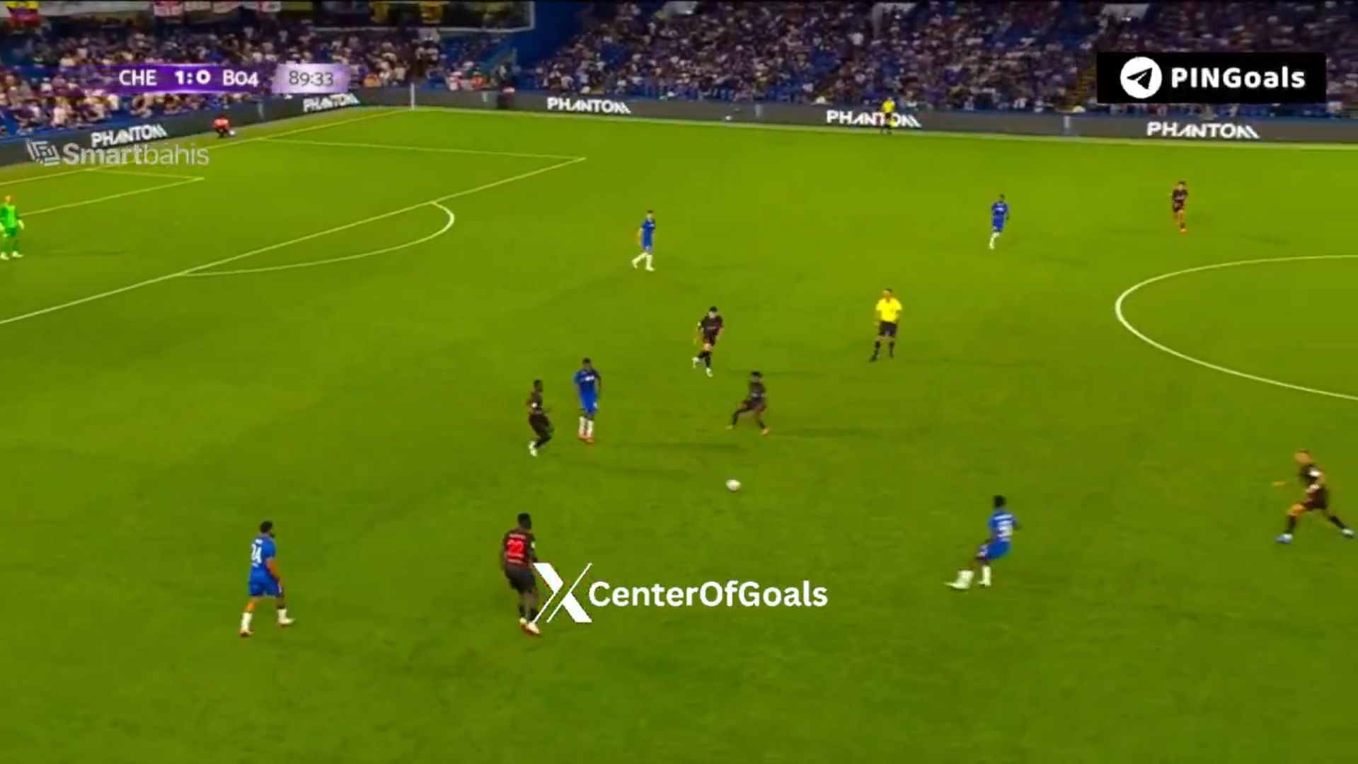 Joao Pedro scores for Chelsea against Bayer Leverkusen.