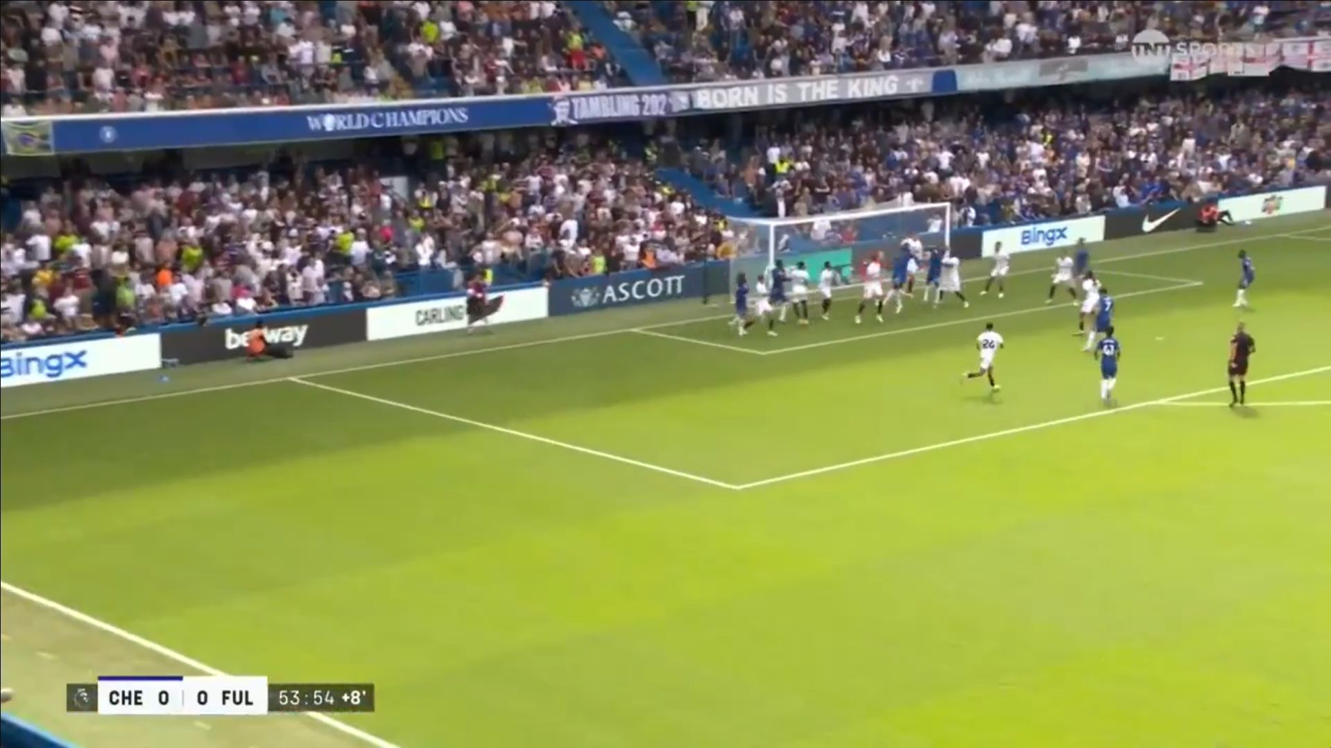 Joao Pedro scores from a corner for Chelsea.
