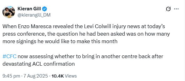 Kieran Gill on Chelsea considering a new centre back signing.