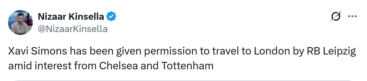 Nizaar Kinsella on Xavi Simons being given permission to travel to London.