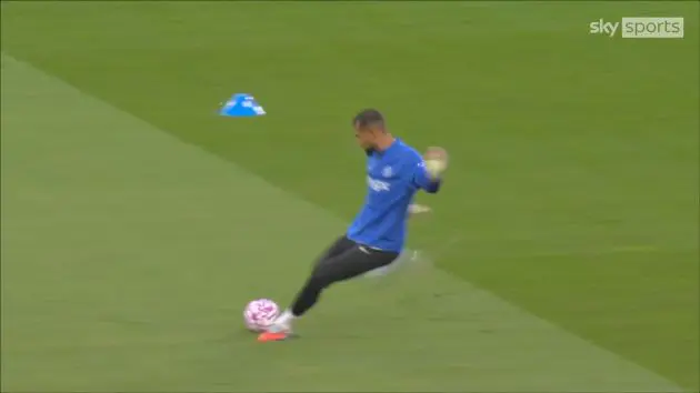 Robert Sanchez kicking long in a warm-up.