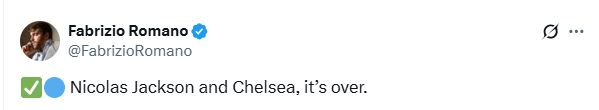 Fabrizio Romano says Nicolas Jackson's time with Chelsea is 