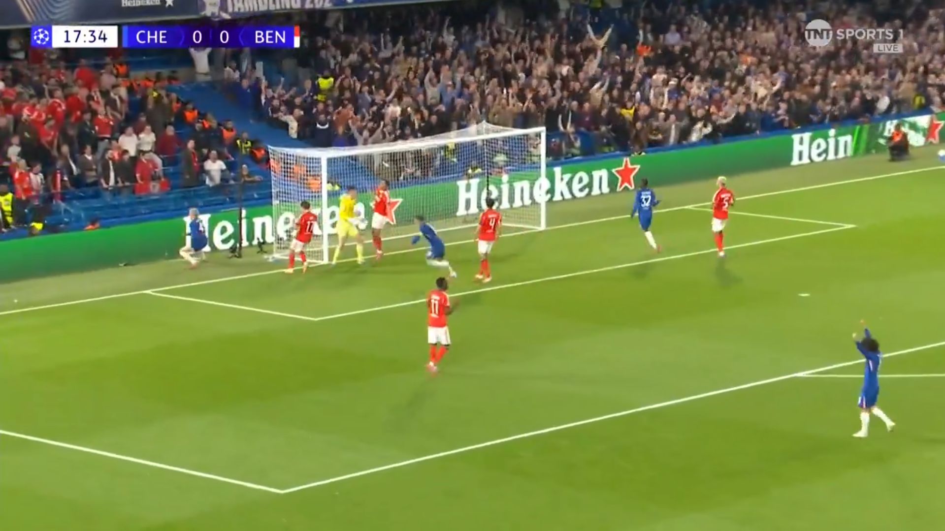 Benfica score an own goal against Chelsea.