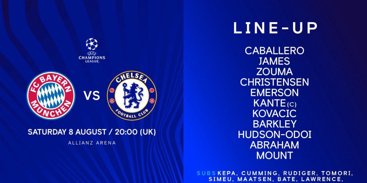 Chelsea's 2020 team to face Bayern.
