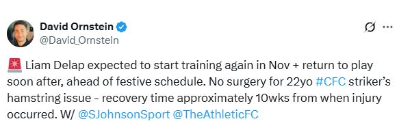 David Ornstein's Tweet about Liam Delap.