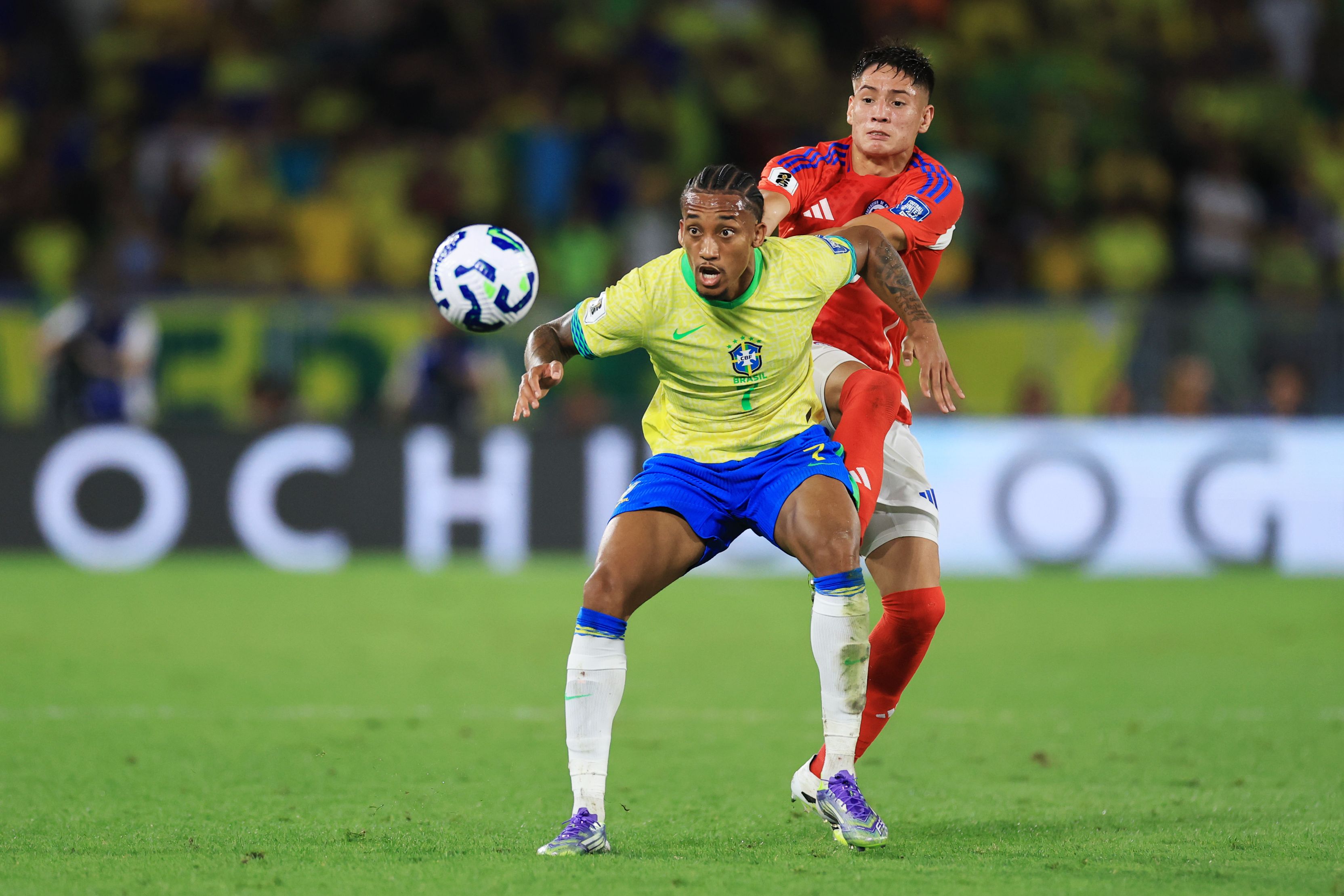 Joao Pedro in action for Brazil against Chile.