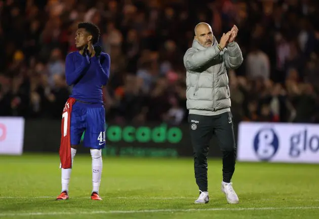 Enzo Maresca applauds the Chelsea fans.