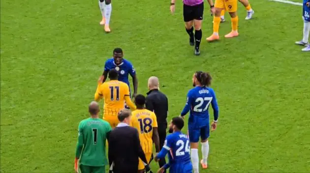 Moises Caicedo gets involved with Yankuba Minteh.