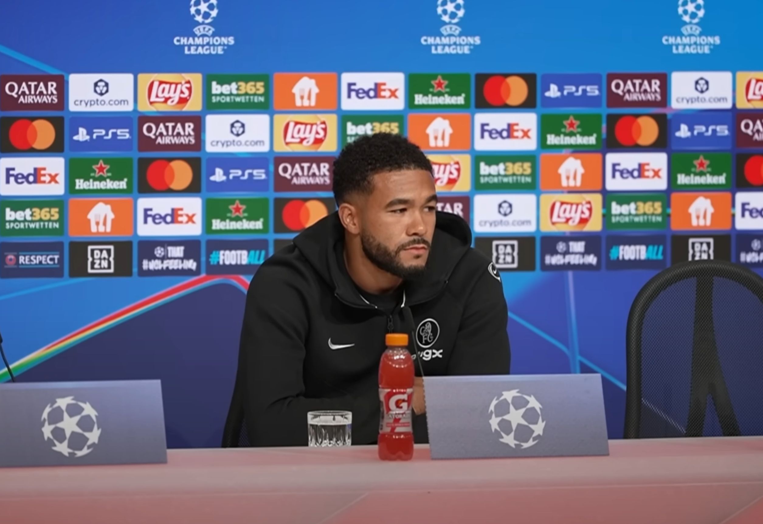 Reece James in a Champions League press conference.